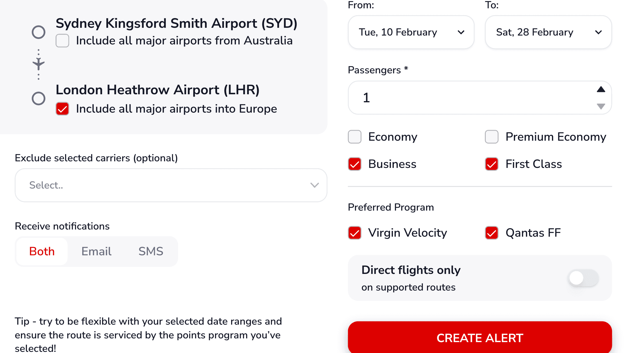 How to set alerts on Gyoza Flights